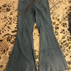 SO Blue Flare Wide Leg Jeans with Classic Stitching